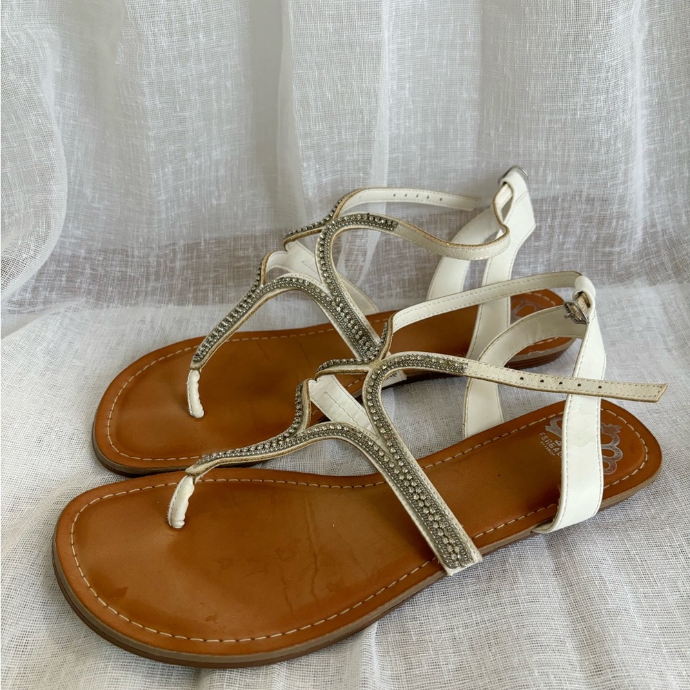 Fergalicious by Fergie Synergy Strappy Sandals W/Jeweled Embellishments SZ 8.5